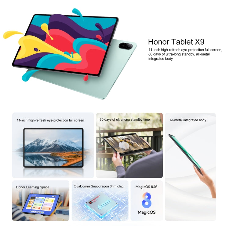 Honor Pad X9 WiFi Tablet PC, 11 inch 8GB+256GB MagicOS 8.0 Qualcomm Snapdragon 680 Octa Core (Cyan)