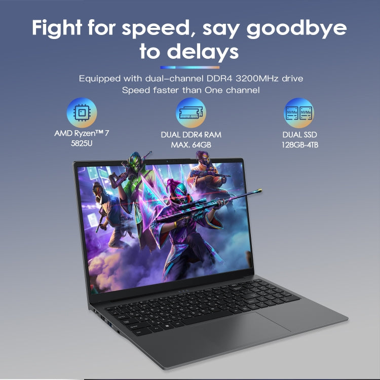 GXMO G156 15.6 inch Laptop, 16GB+512GB, Windows 11 AMD Ryzen 7 5825U Octa Core, Support Fingerprint Unlock, UK Plug