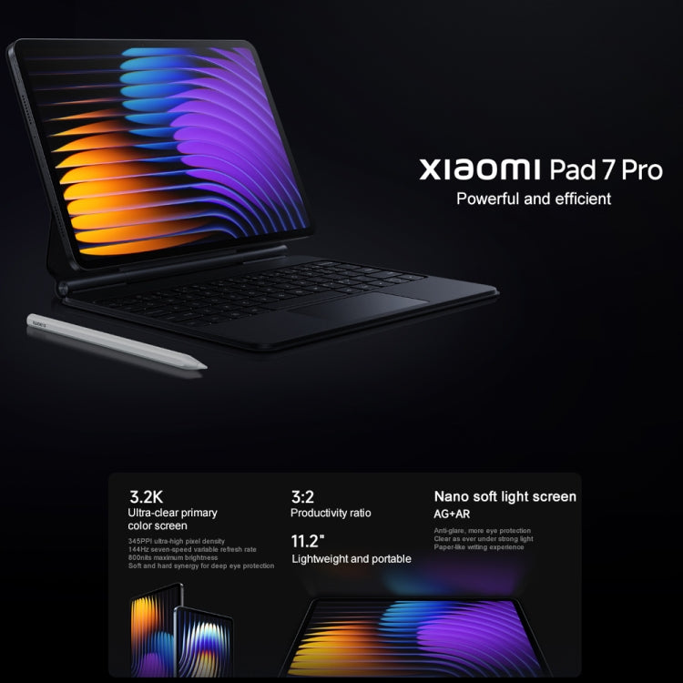 Xiaomi Pad 7 Pro 11.2 inch Soft Light Screen, 8GB+256GB, HyperOS 2 Qualcomm Snapdragon 8s Gen3 Octa Core (Black)