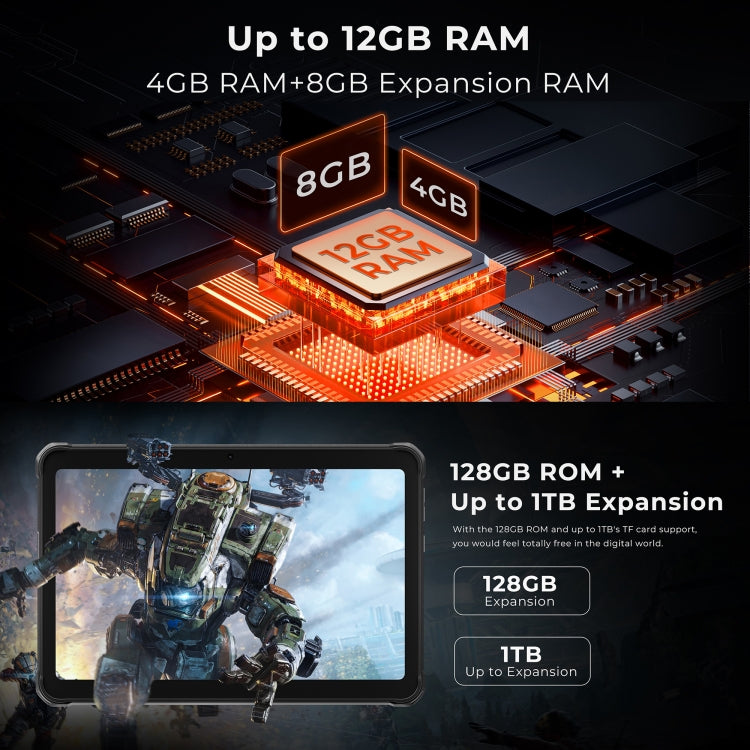 [HK Warehouse] HOTWAV Tab R8 IP68/IP69K Rugged Tablet, 4GB+128GB, 10.1 inch Android 14 Unisoc T606 Octa Core 4G Network, Global Version with Google Play, EU Plug (Black+Orange)