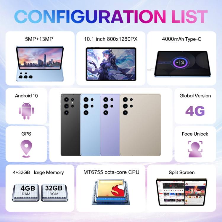 Pad 9 Pro 10.1 inch 4G LTE Tablet PC Combo Set, 4GB+32GB, Android 10 MT6755 Octa Core, with Keyboard / Mouse / Leather Case, AU Plug, AU Plug