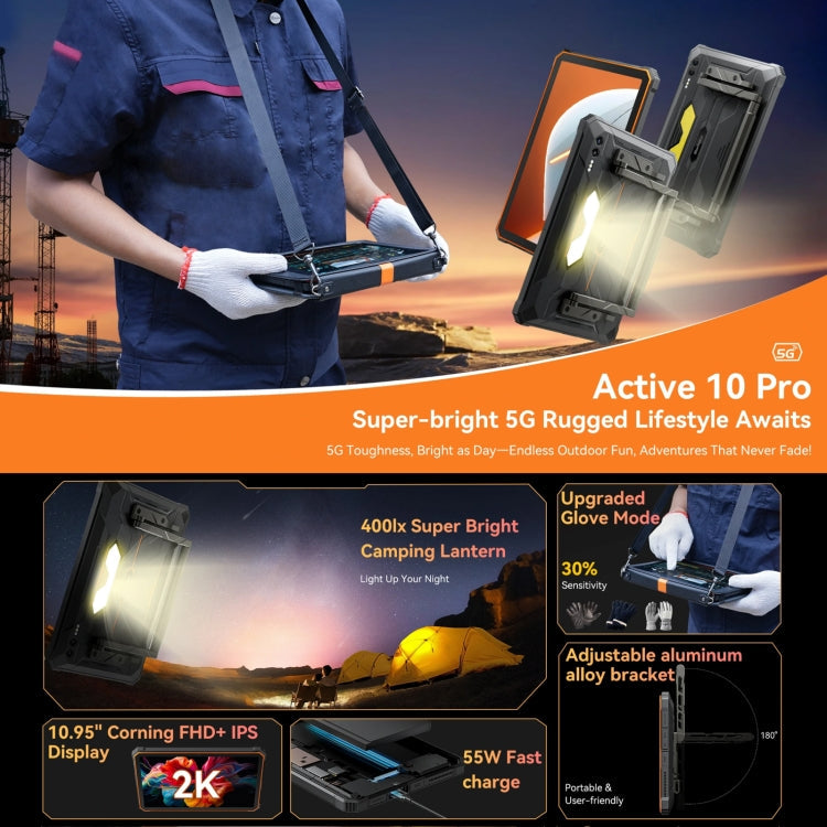 [HK Warehouse] Blackview Active 10 Pro 5G Rugged Tablet, 12GB+256GB, 10.95 inch Android 14 Dimensity 7300 Octa Core, Global Version with Google Play (Black)