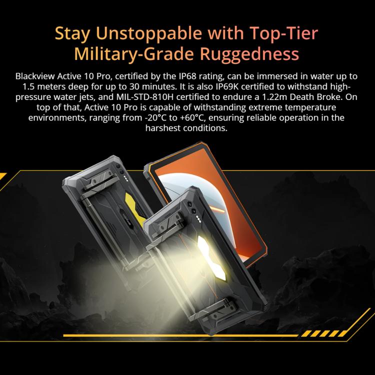 [HK Warehouse] Blackview Active 10 Pro 5G Rugged Tablet, 12GB+512GB, 10.95 inch Android 14 Dimensity 7300 Octa Core, Global Version with Google Play (Orange)