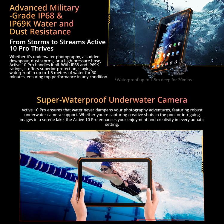 [HK Warehouse] Blackview Active 10 Pro 5G Rugged Tablet, 12GB+512GB, 10.95 inch Android 14 Dimensity 7300 Octa Core, Global Version with Google Play (Orange)