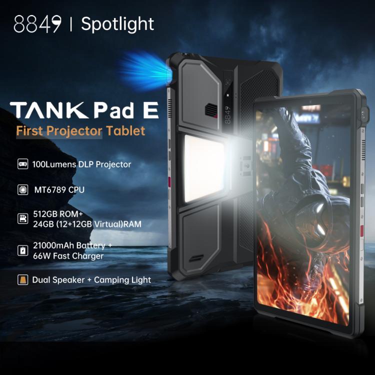 [HK Warehouse] Unihertz 8849 Tank Pad E Rugged Tablet PC & Projector, 12GB+512GB, 10.95 inch Android 14 MT6789 Octa Core 4G Network, EU Plug (Black)
