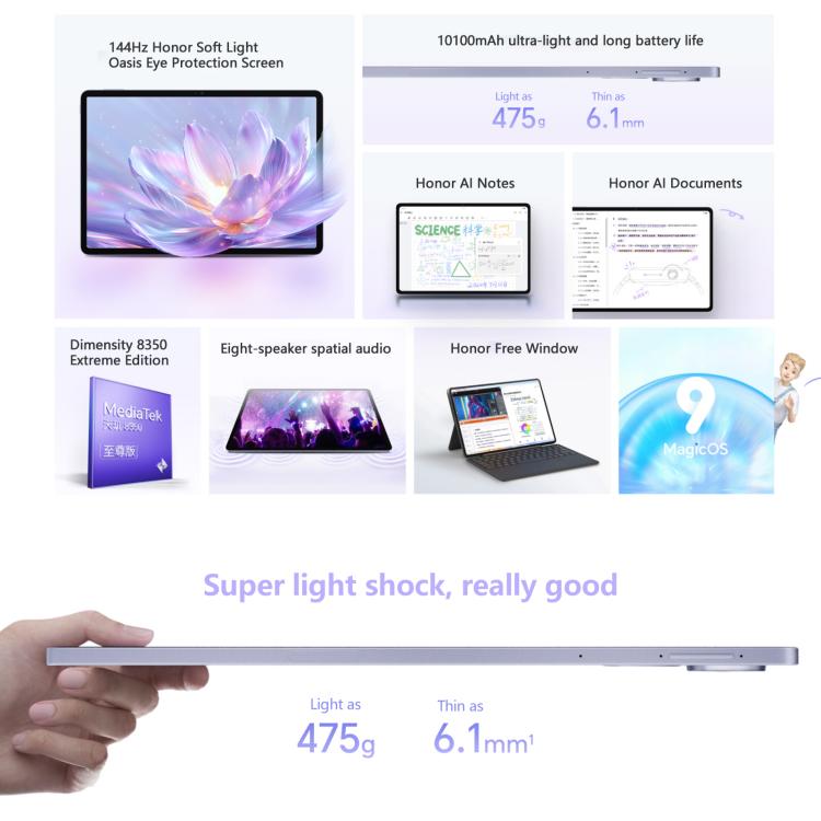 Honor Pad V9 WiFi Tablet PC, 11.5 inch 12GB+512GB MagicOS 9.0 Dimensity 8350 Ultra Octa Core (White)