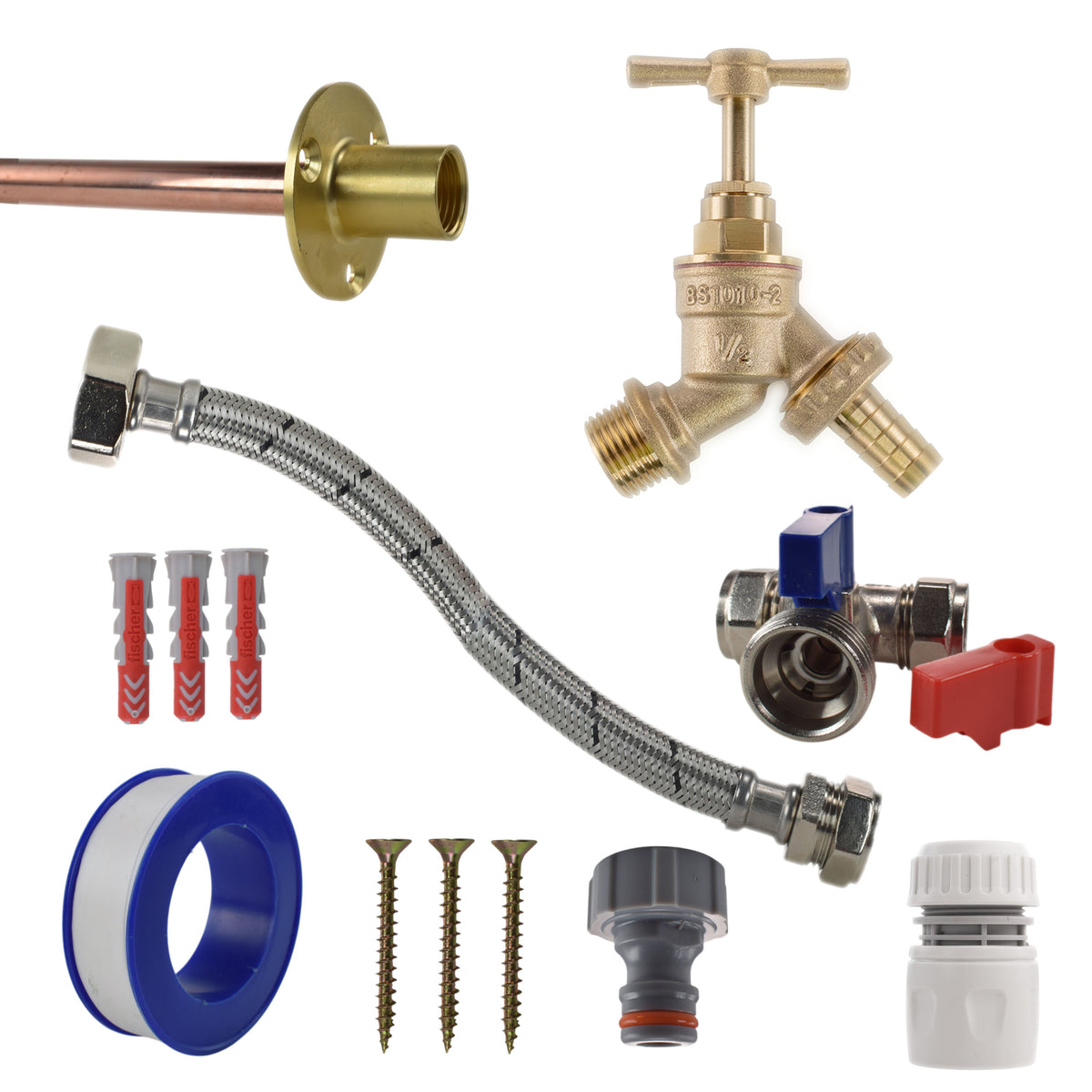 Brass Barbed Bib Tap STANDARD Connection Kit