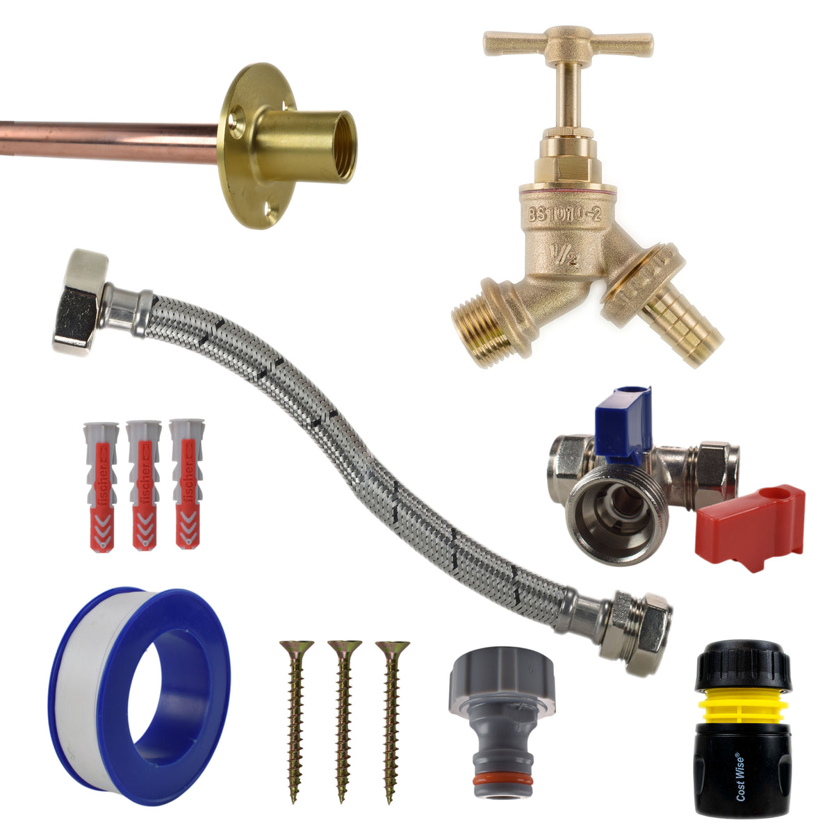 Brass Barbed Bib Tap STANDARD Connection Kit