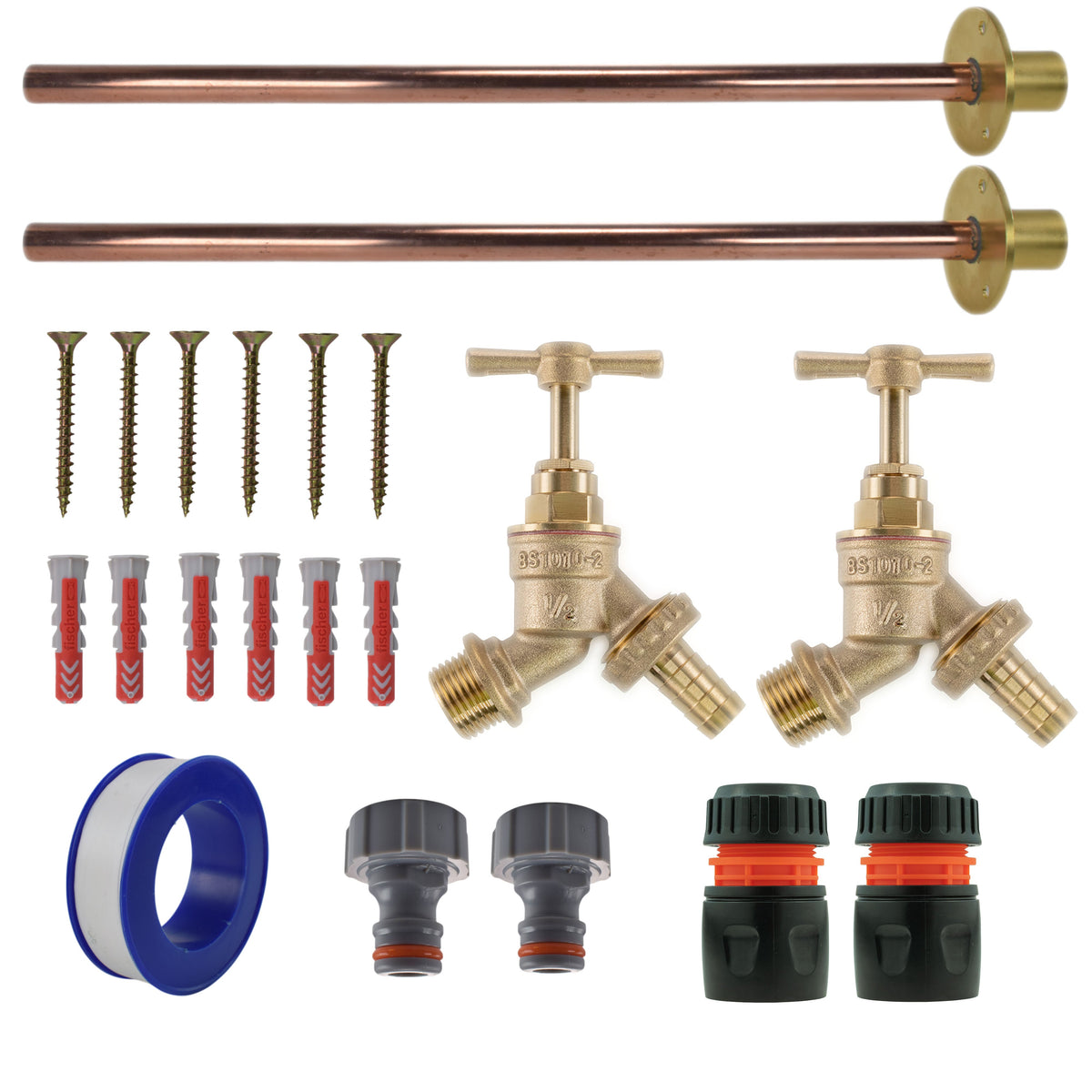 Brass Barbed Bib Tap BASIC Connection Kit x2
