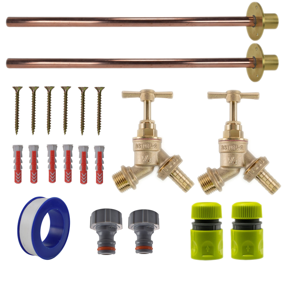 Brass Barbed Bib Tap BASIC Connection Kit x2