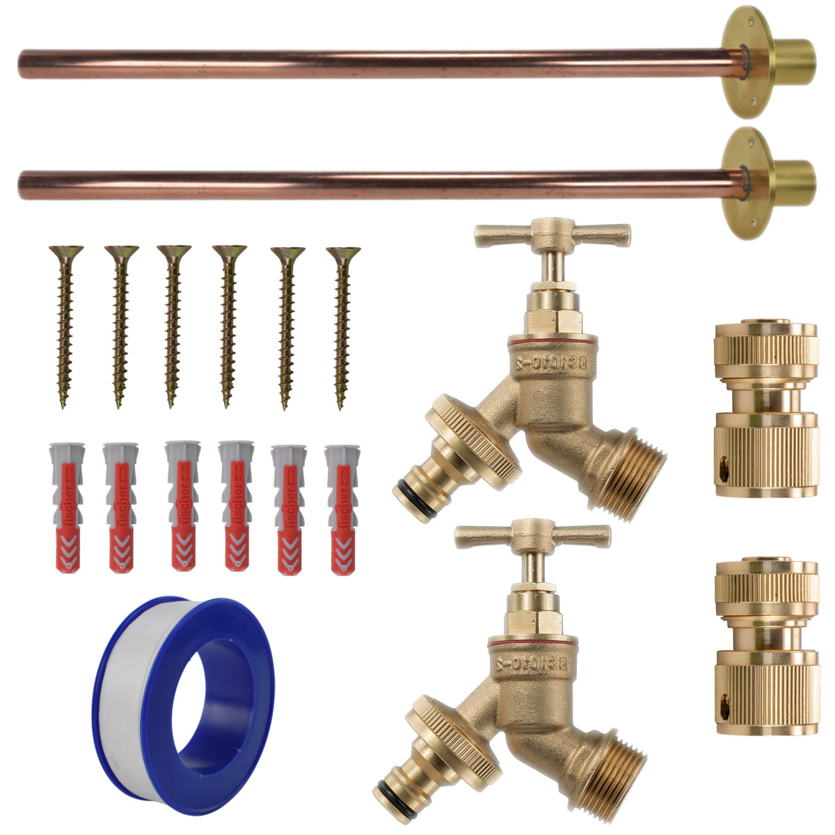 Brass Quick Connect Bib Tap BASIC Connection Kit x2
