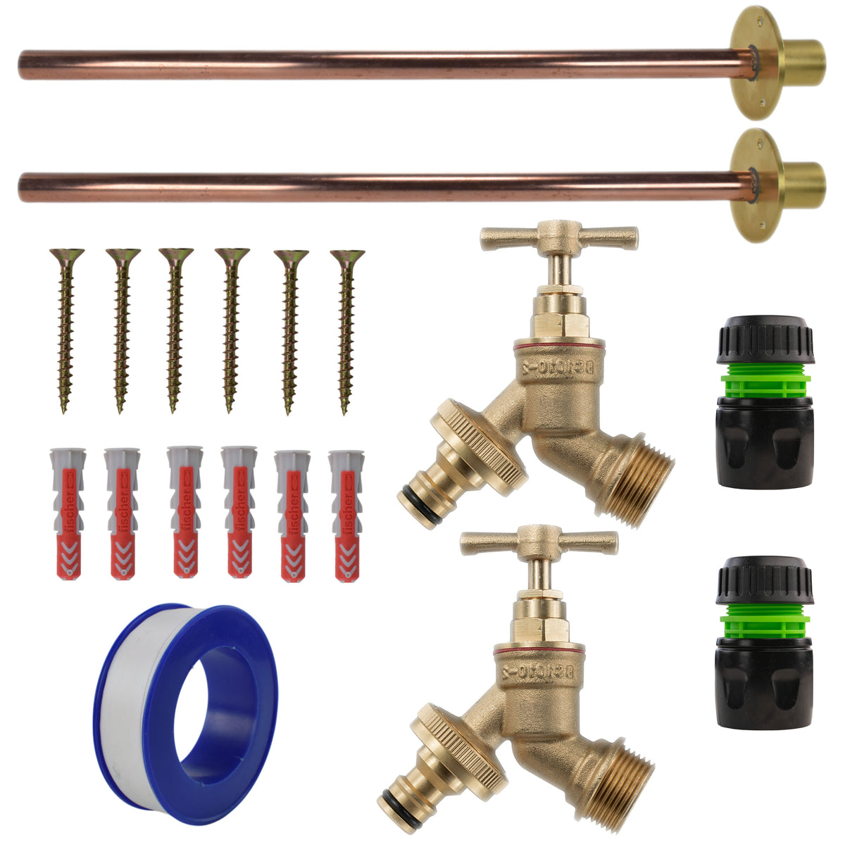 Brass Quick Connect Bib Tap BASIC Connection Kit x2