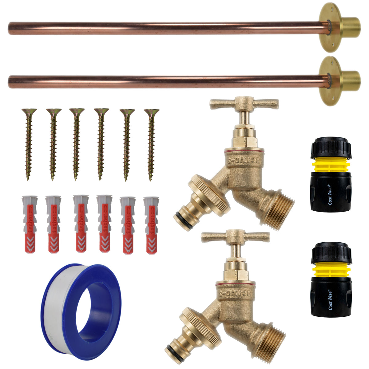 Brass Quick Connect Bib Tap BASIC Connection Kit x2