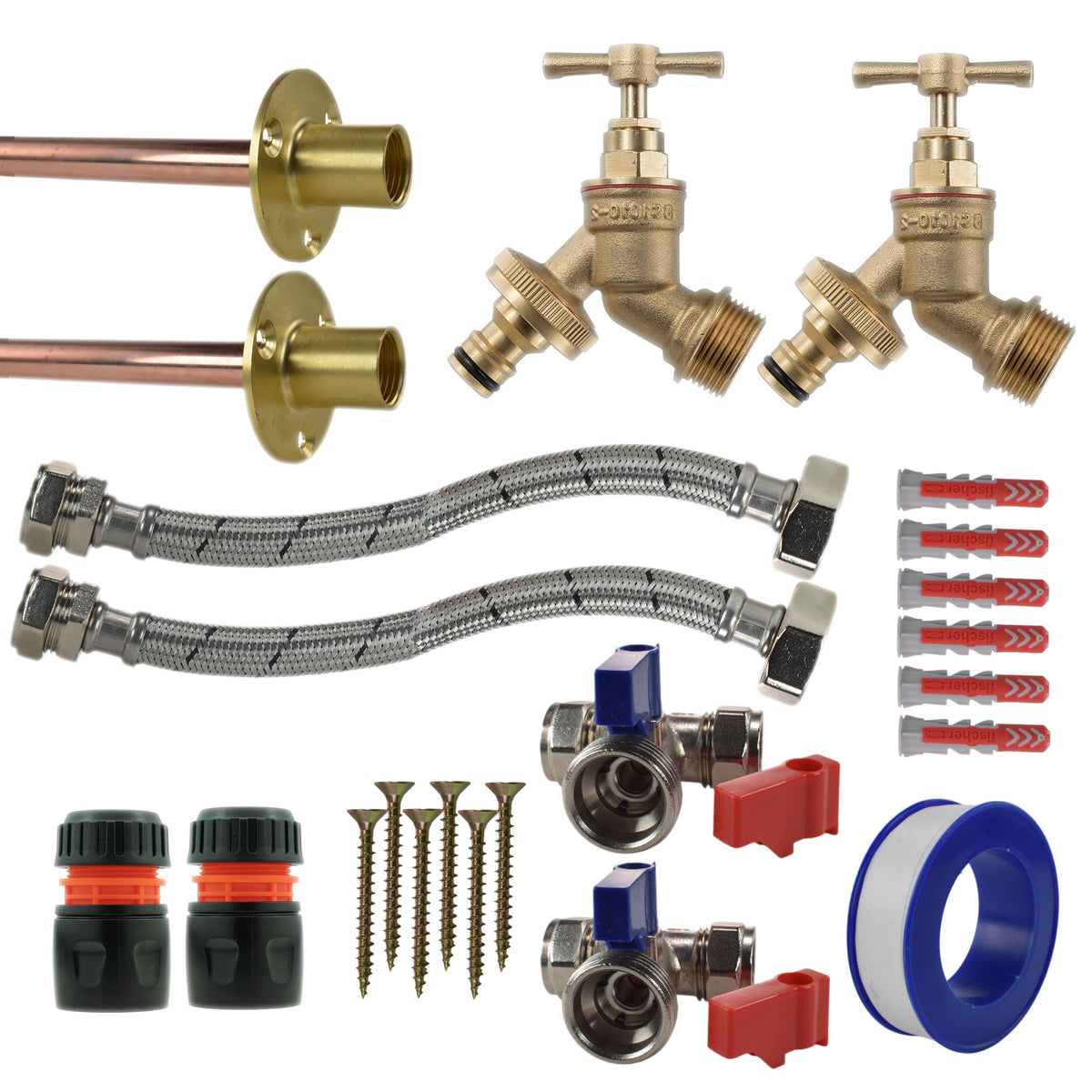 Brass Quick Connect Bib Tap STANDARD Connection Kit x2