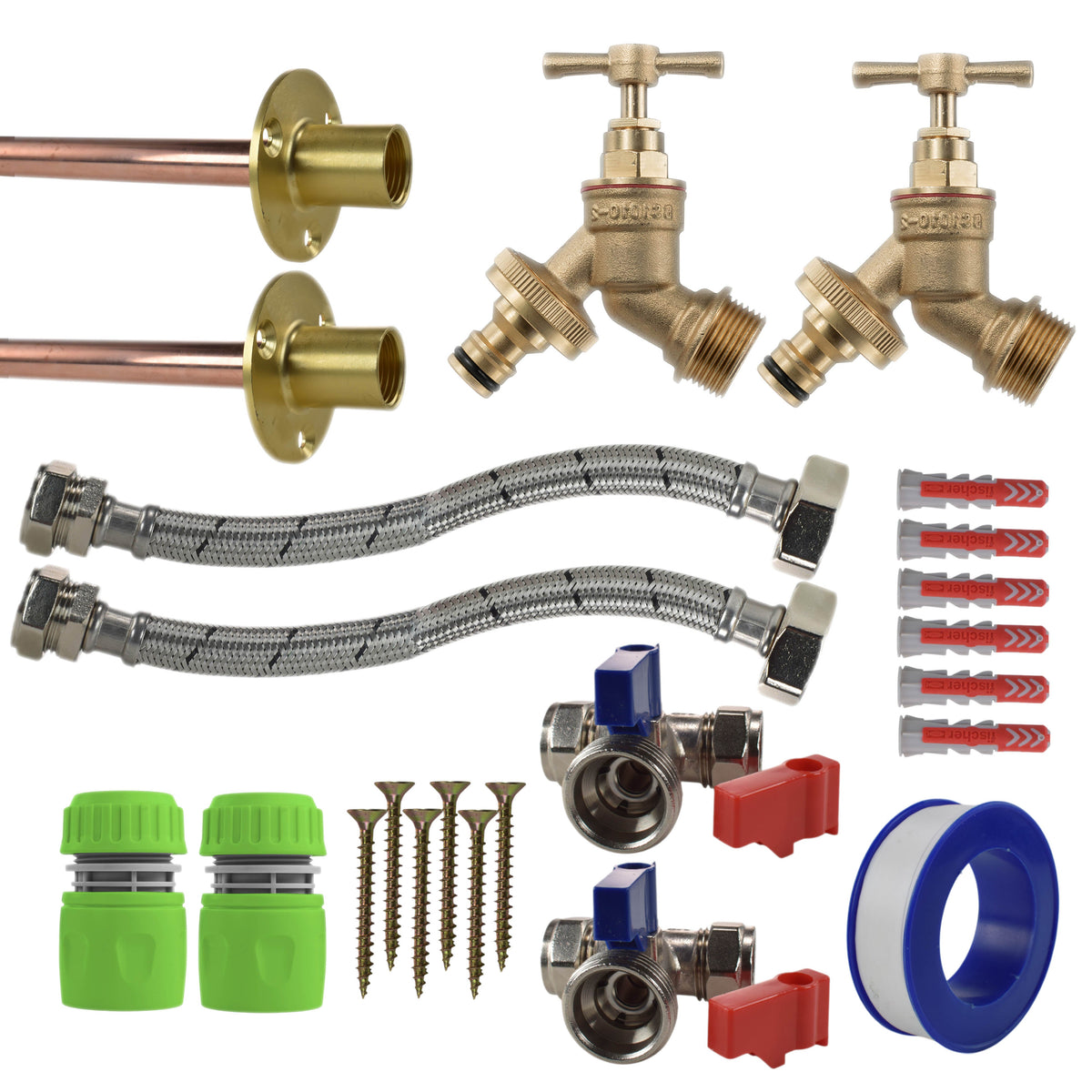 Brass Quick Connect Bib Tap STANDARD Connection Kit x2