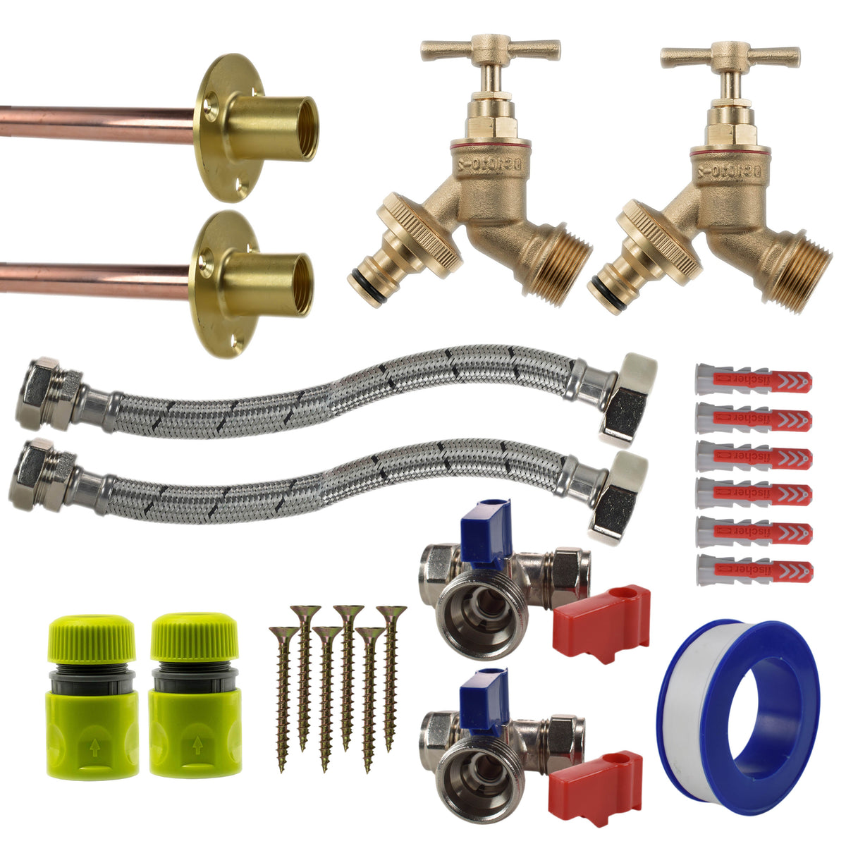 Brass Quick Connect Bib Tap STANDARD Connection Kit x2
