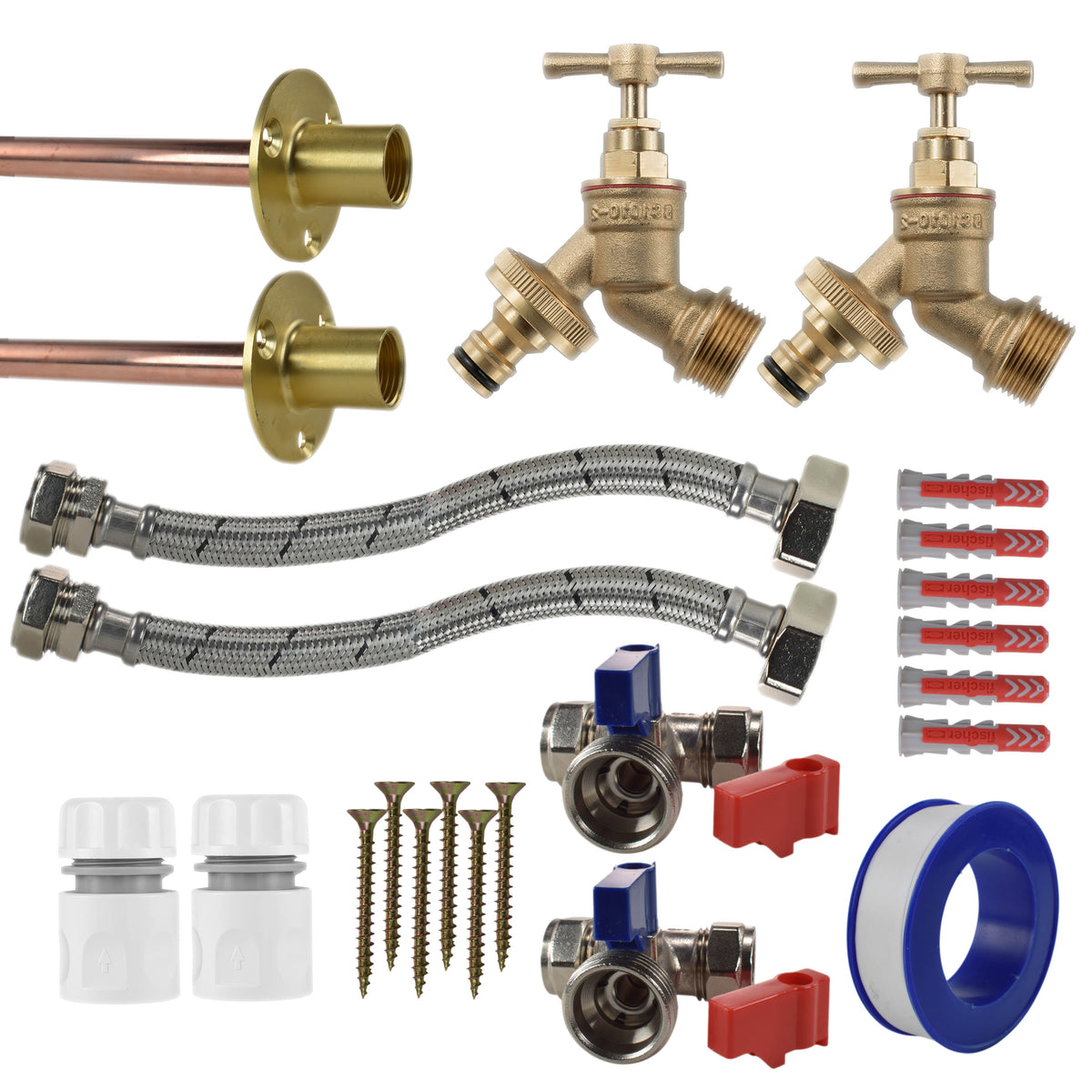 Brass Quick Connect Bib Tap STANDARD Connection Kit x2