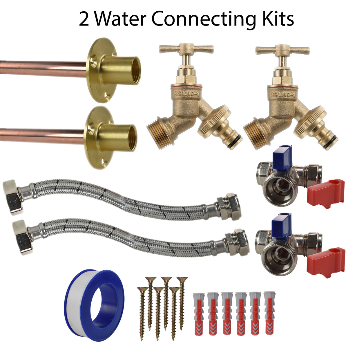 Brass Quick Connect Bib Tap STANDARD Connection Kit x2