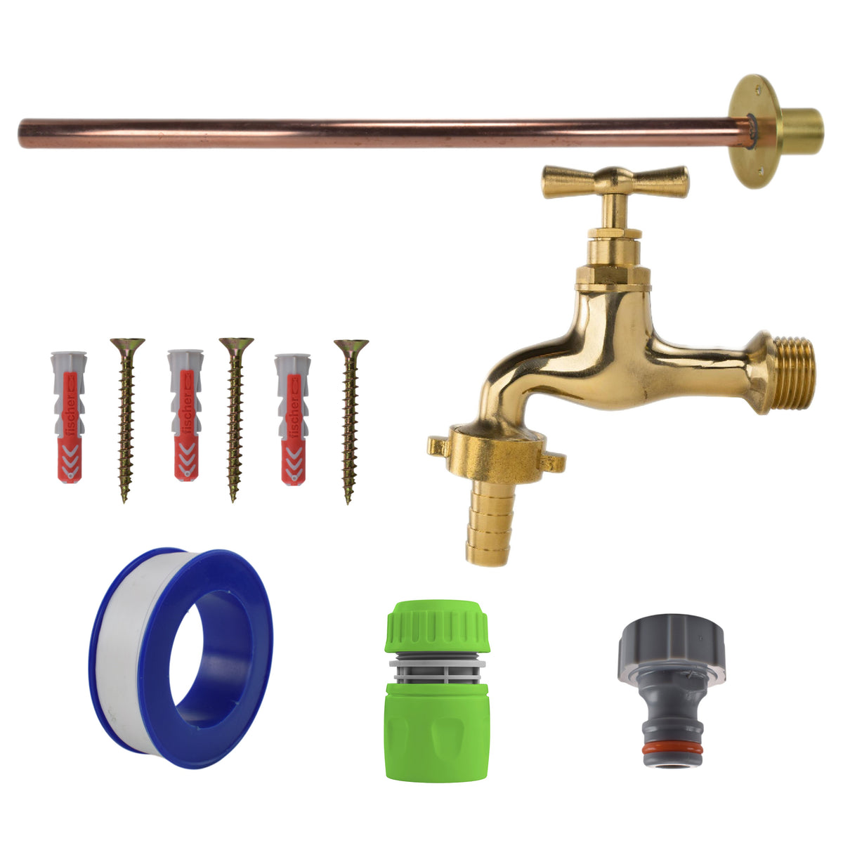 Polished Brass 13mm Barb Tap BASIC Connection Kit