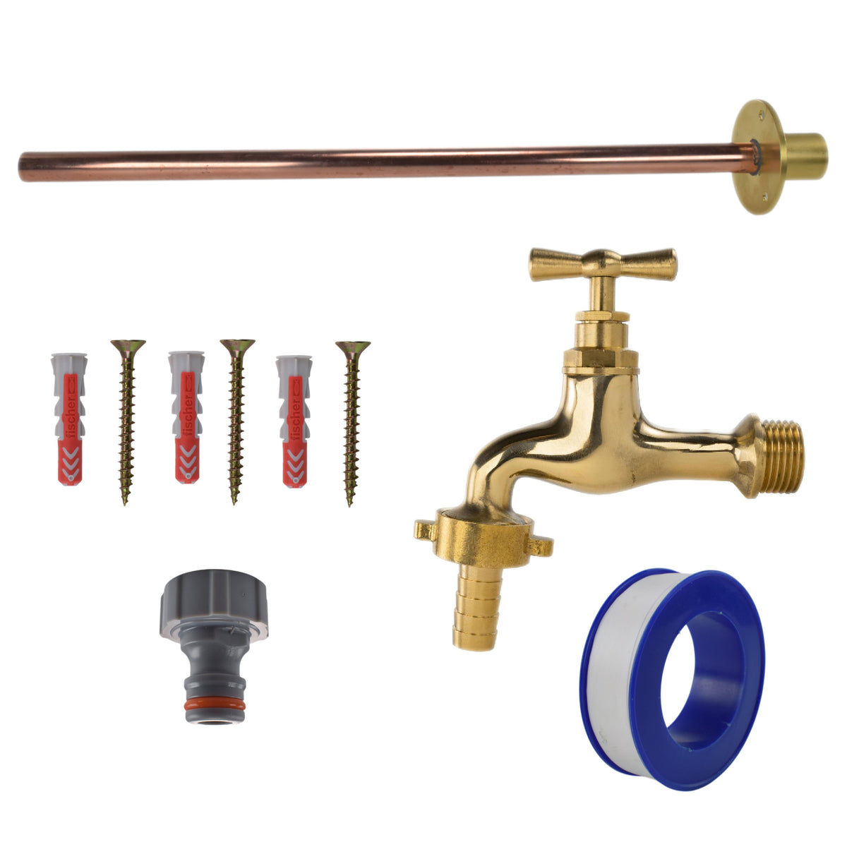 Polished Brass 13mm Barb Tap BASIC Connection Kit