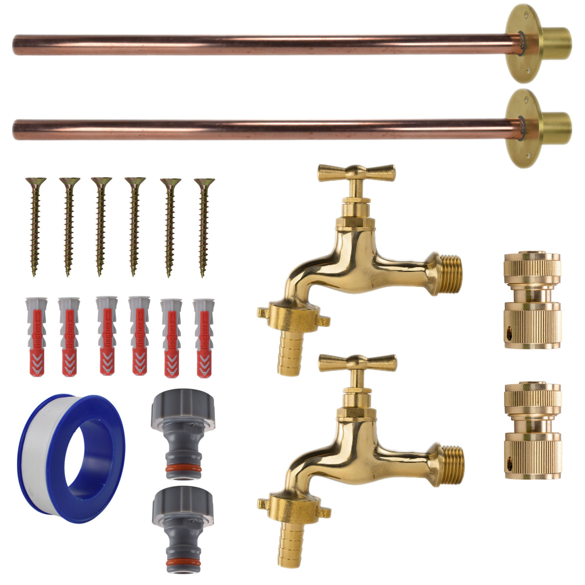 Polished Brass 13mm Barb Tap BASIC Connection Kit x2