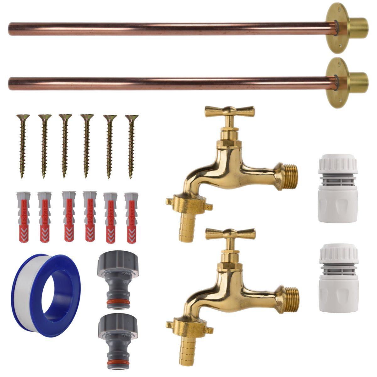 Polished Brass 13mm Barb Tap BASIC Connection Kit x2