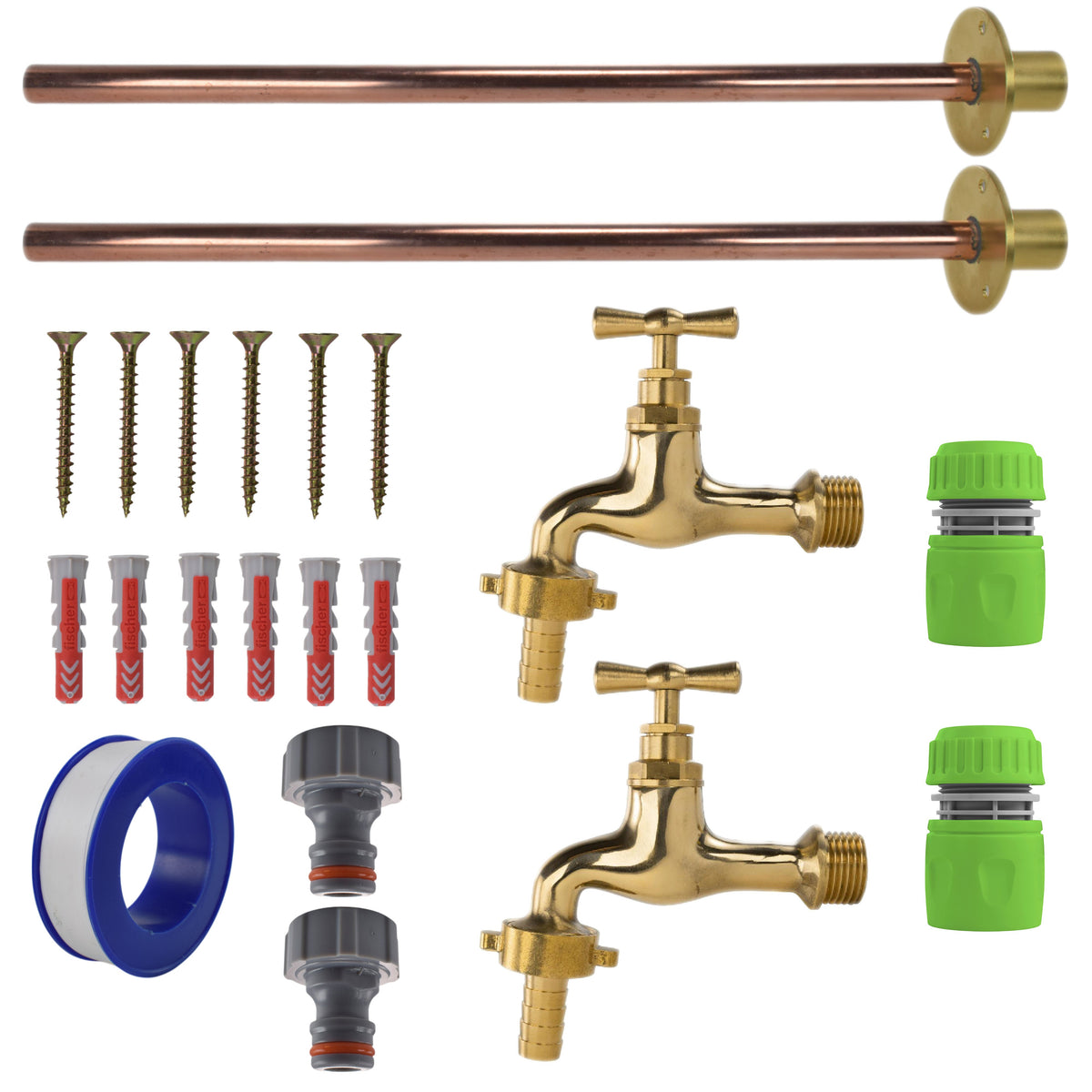 Polished Brass 13mm Barb Tap BASIC Connection Kit x2