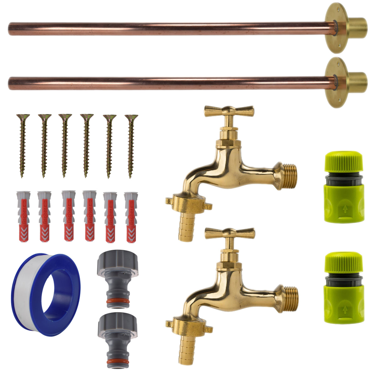 Polished Brass 13mm Barb Tap BASIC Connection Kit x2