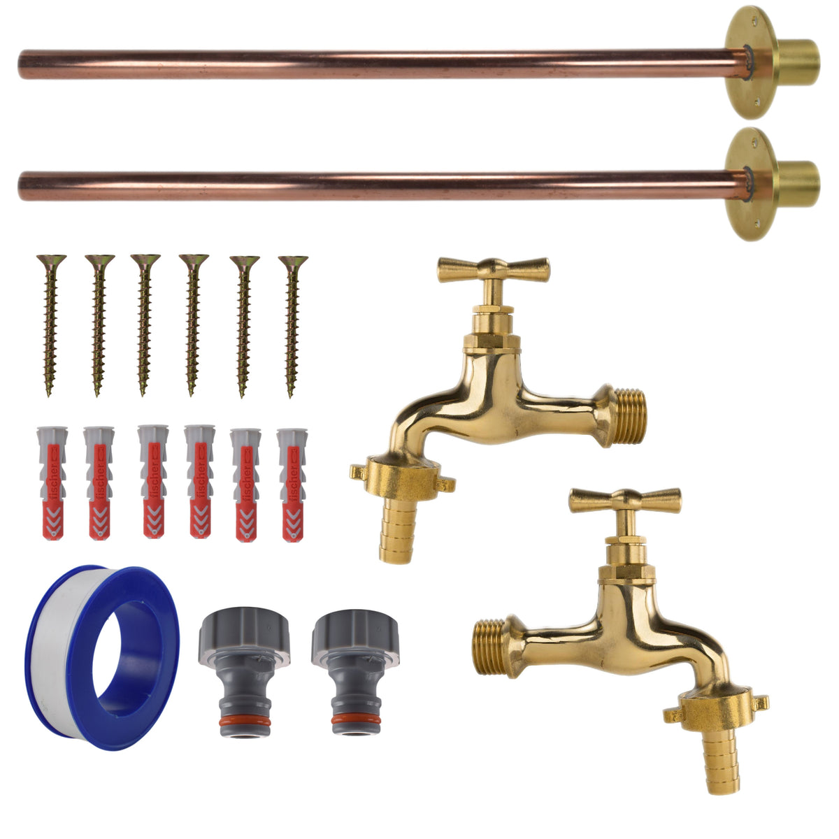 Polished Brass 13mm Barb Tap BASIC Connection Kit x2