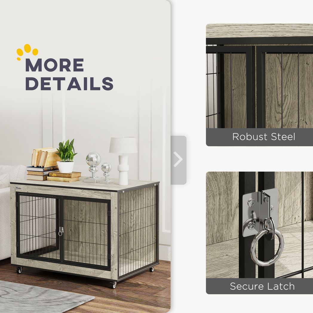 PawHut Dog Crate Furniture on Wheels, for Medium Dogs