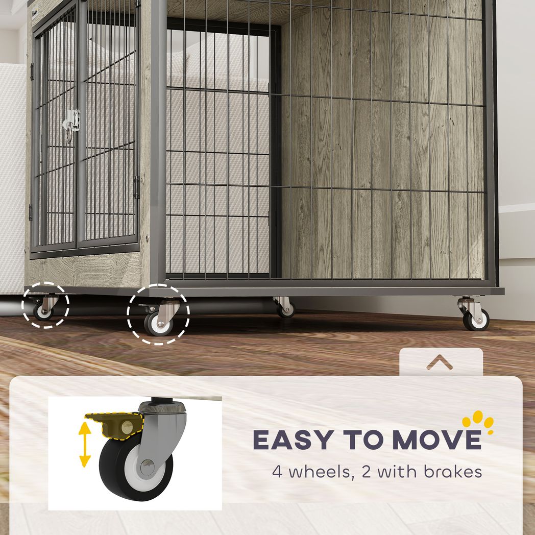 PawHut Dog Crate Furniture on Wheels, for Medium Dogs