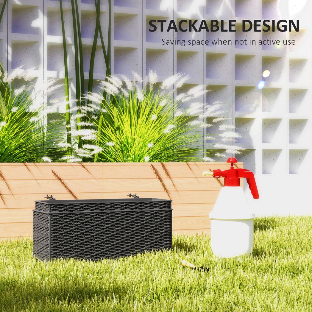 Outsunny Set of 2 Hanging Flower Boxes, 50 cm Long, Rattan Look