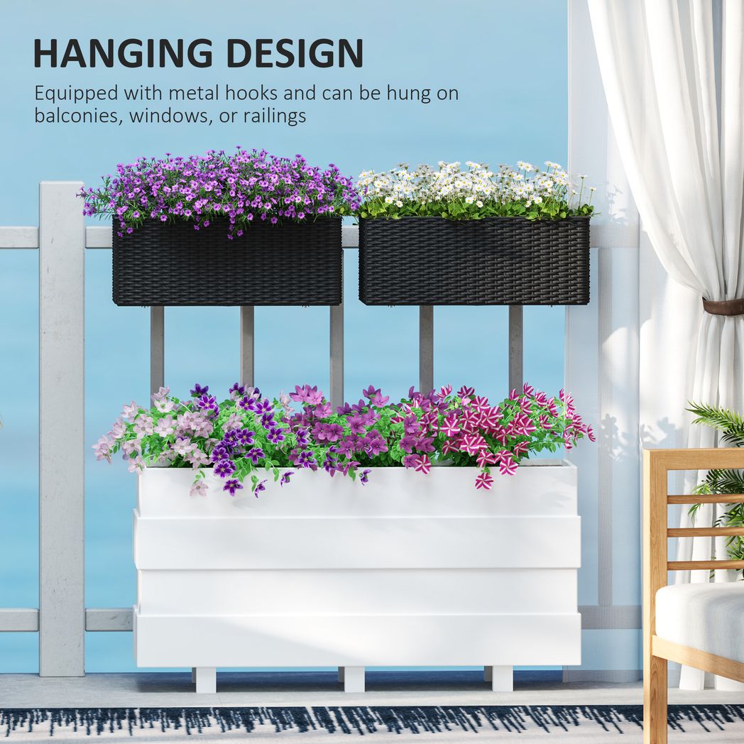 Outsunny Set of 2 Hanging Flower Boxes, 50 cm Long, Rattan Look