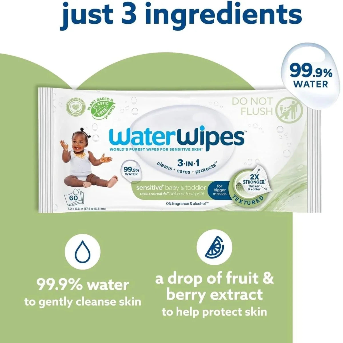 WaterWipes Sensitive Baby & Toddler Textured Wipes 60 pcs