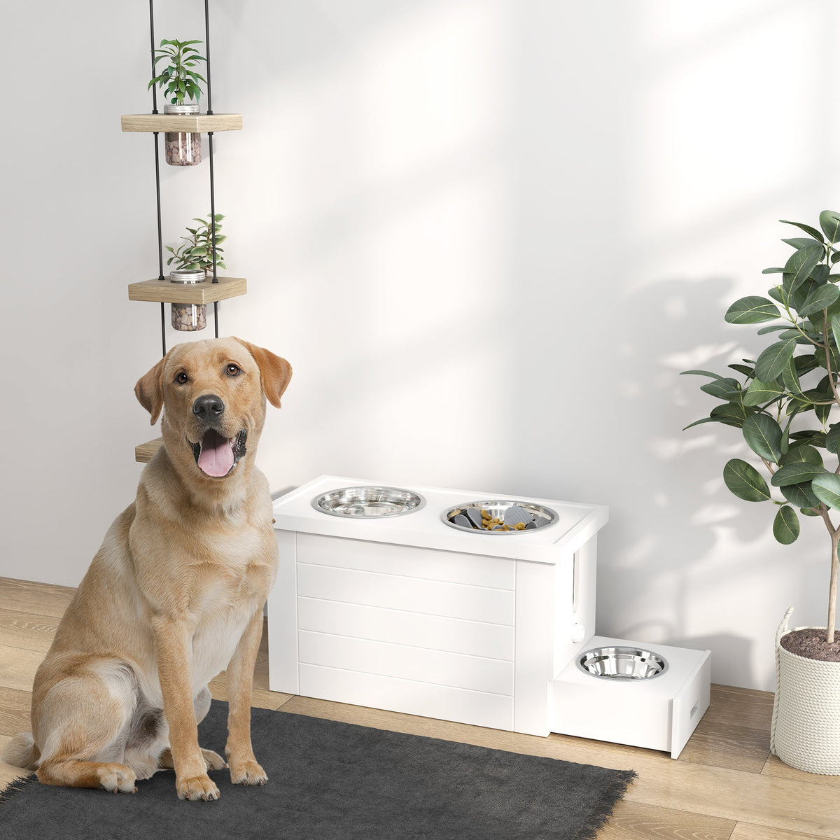 PawHut Raised Dog Bowls with Slow Feeder Mat & Semi-Auto Dispenser Function