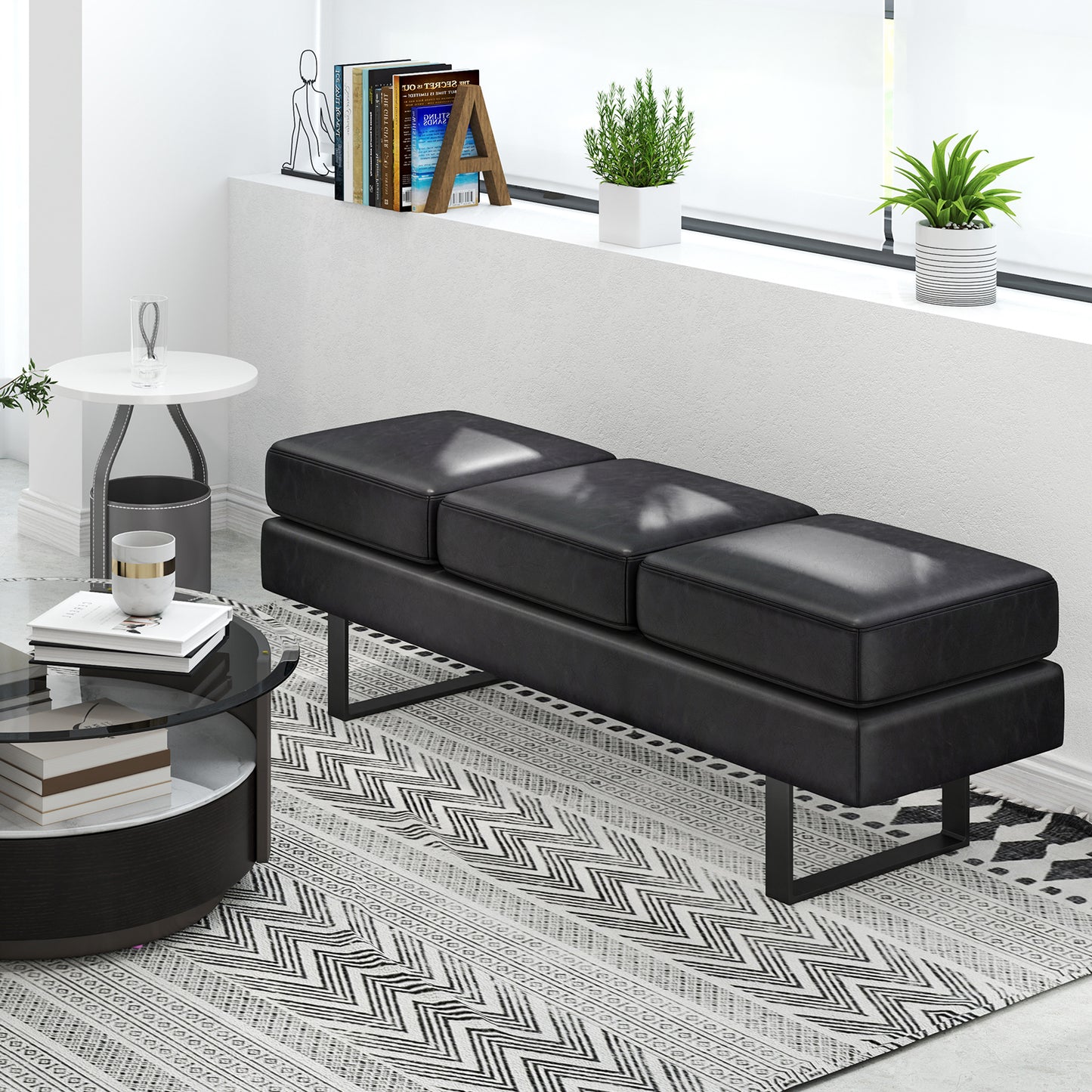 Waiting Room Bench Seating with 3 Seats and Metal Frame Leg-Grey