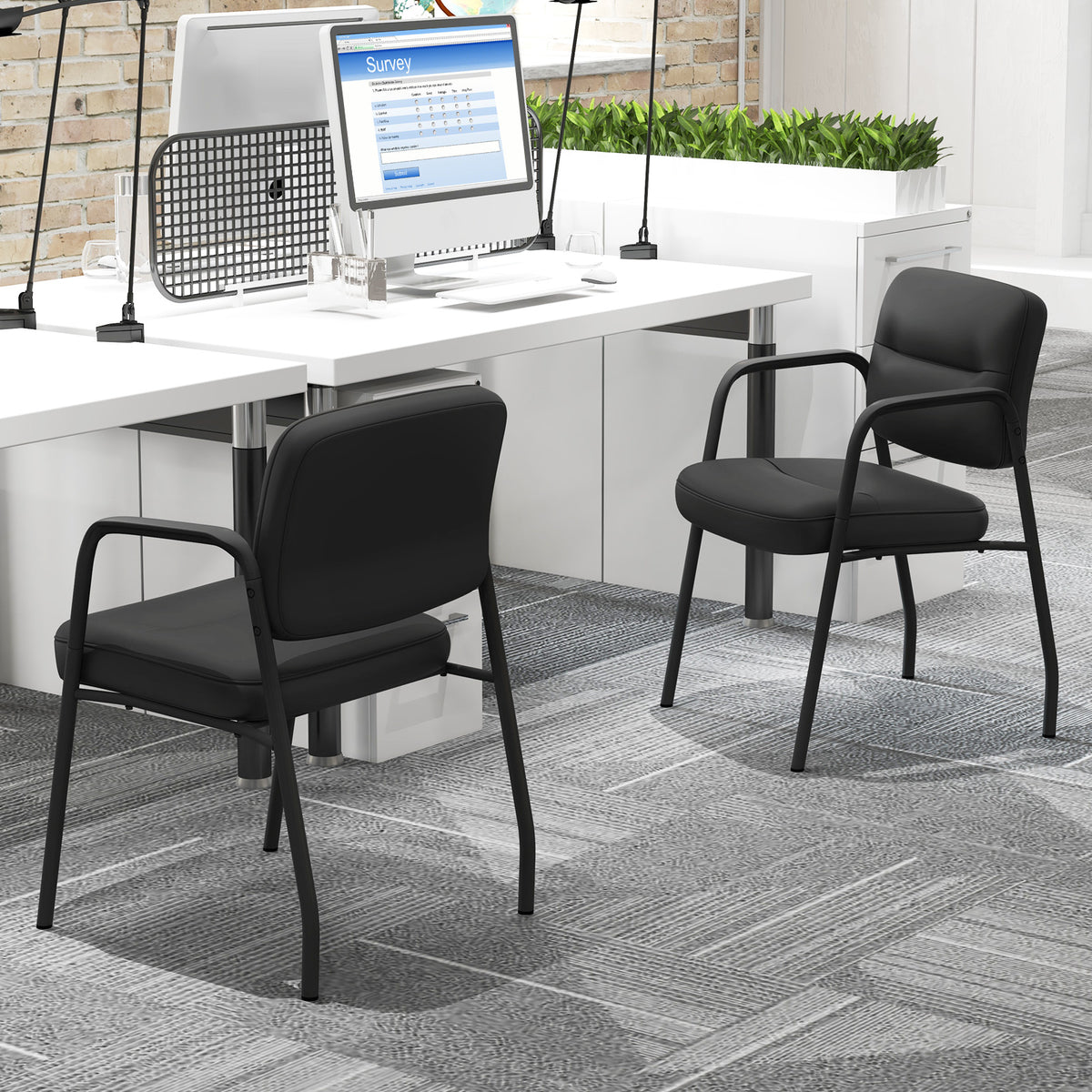 Set of 2 Waiting Room Chairs with Integrated Armrests No Wheels-Black