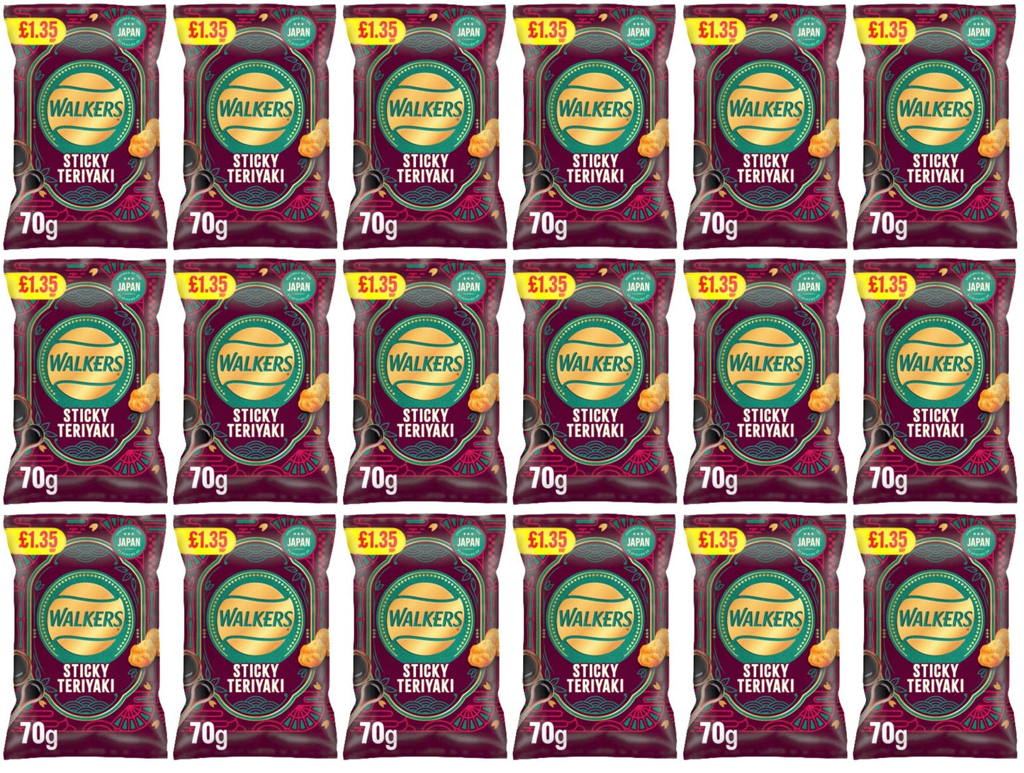 18 x Walkers Sticky Teriyaki - 70GM
