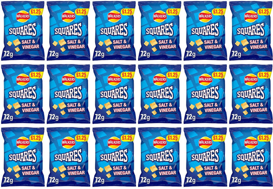 18 x Walkers Squares Salt & Vinegar - 72GM