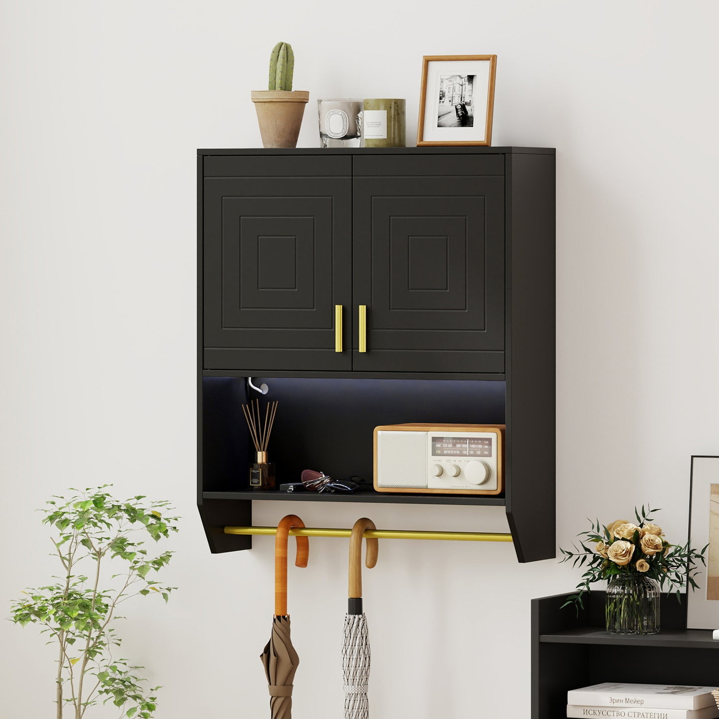 Wall Mounted Bathroom Cabinet Over the Toilet Storage Cabinet with 3-Color Lights-Grey