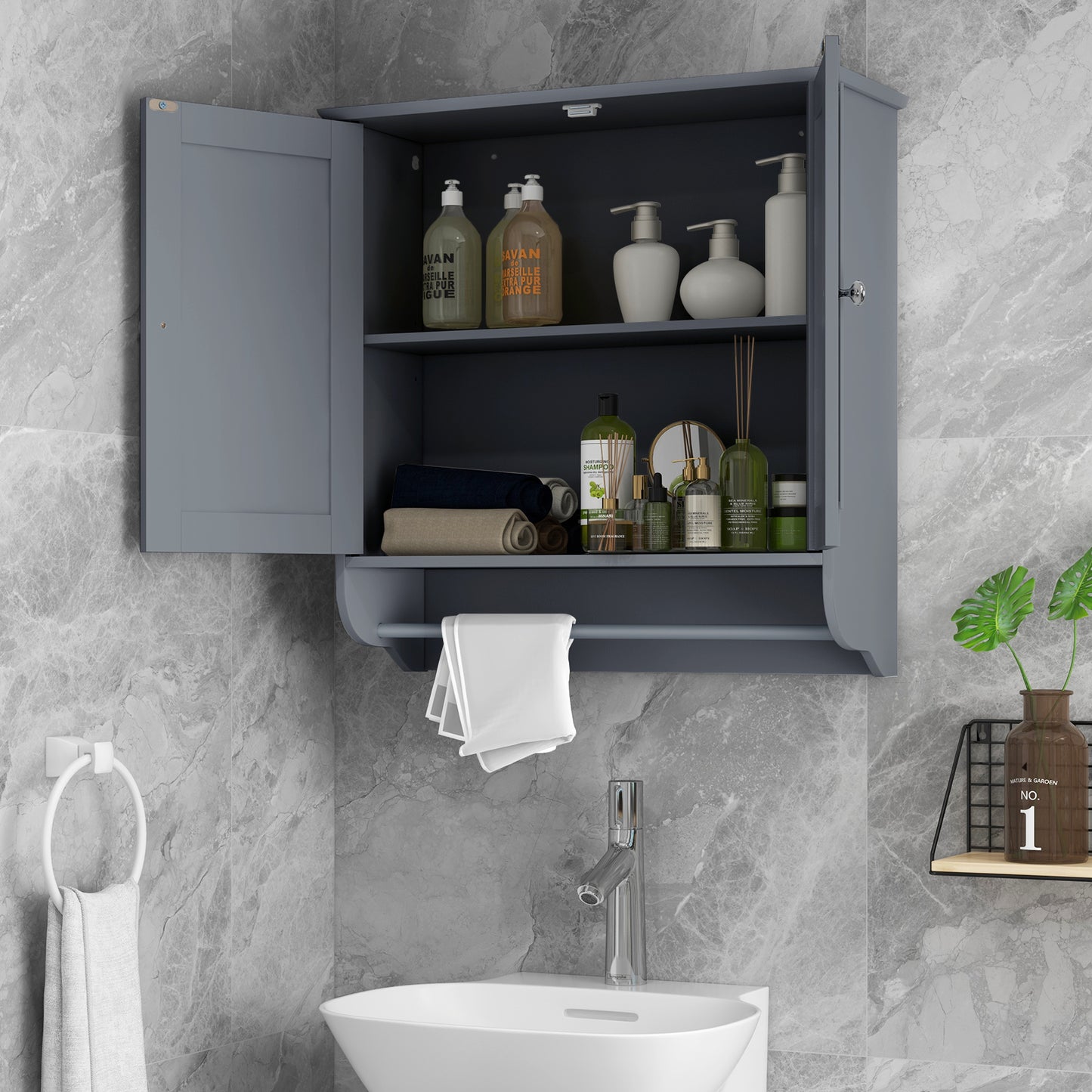 Wall Mounted Bathroom Cabinet with Adjustable Shelf-Brown