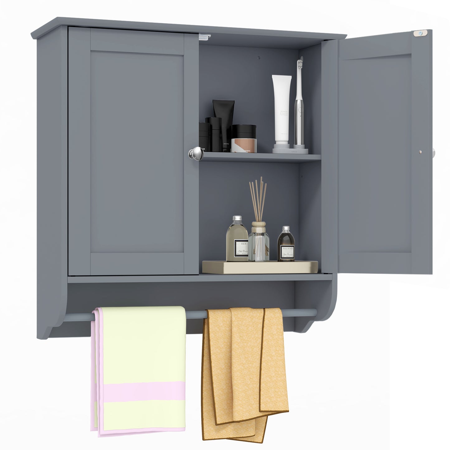 Wall Mounted Bathroom Cabinet with Adjustable Shelf-Brown