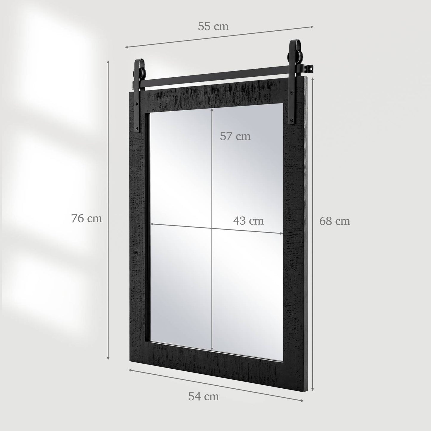 Wall Mounted Mirror with Solid Wood Frame and Metal Bracket-Brown