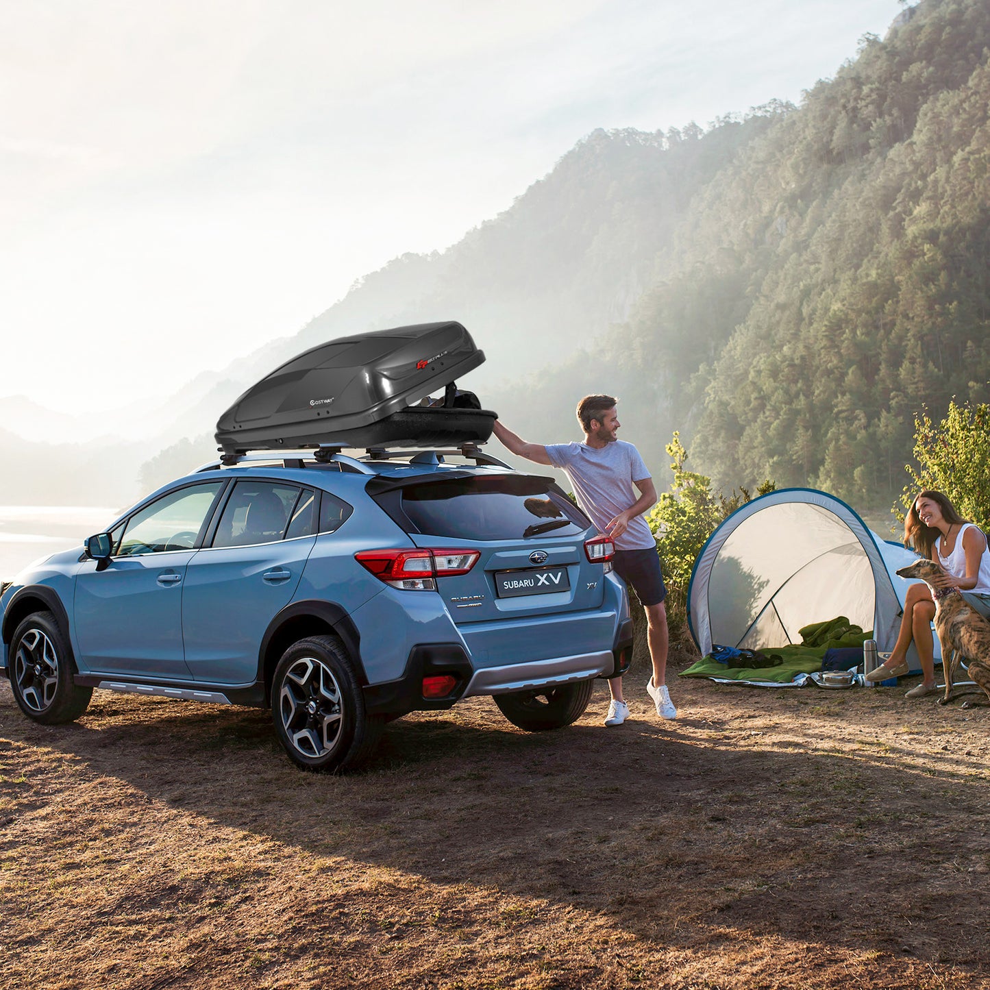 400L Car Rooftop Cargo Box with Security Keys and Dual Side Opening-Black