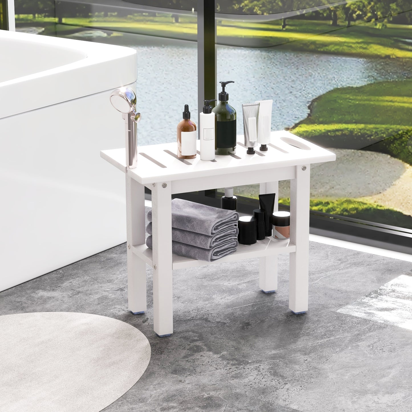 Waterproof HDPE Shower Bench Bath Stool for Inside Shower-White
