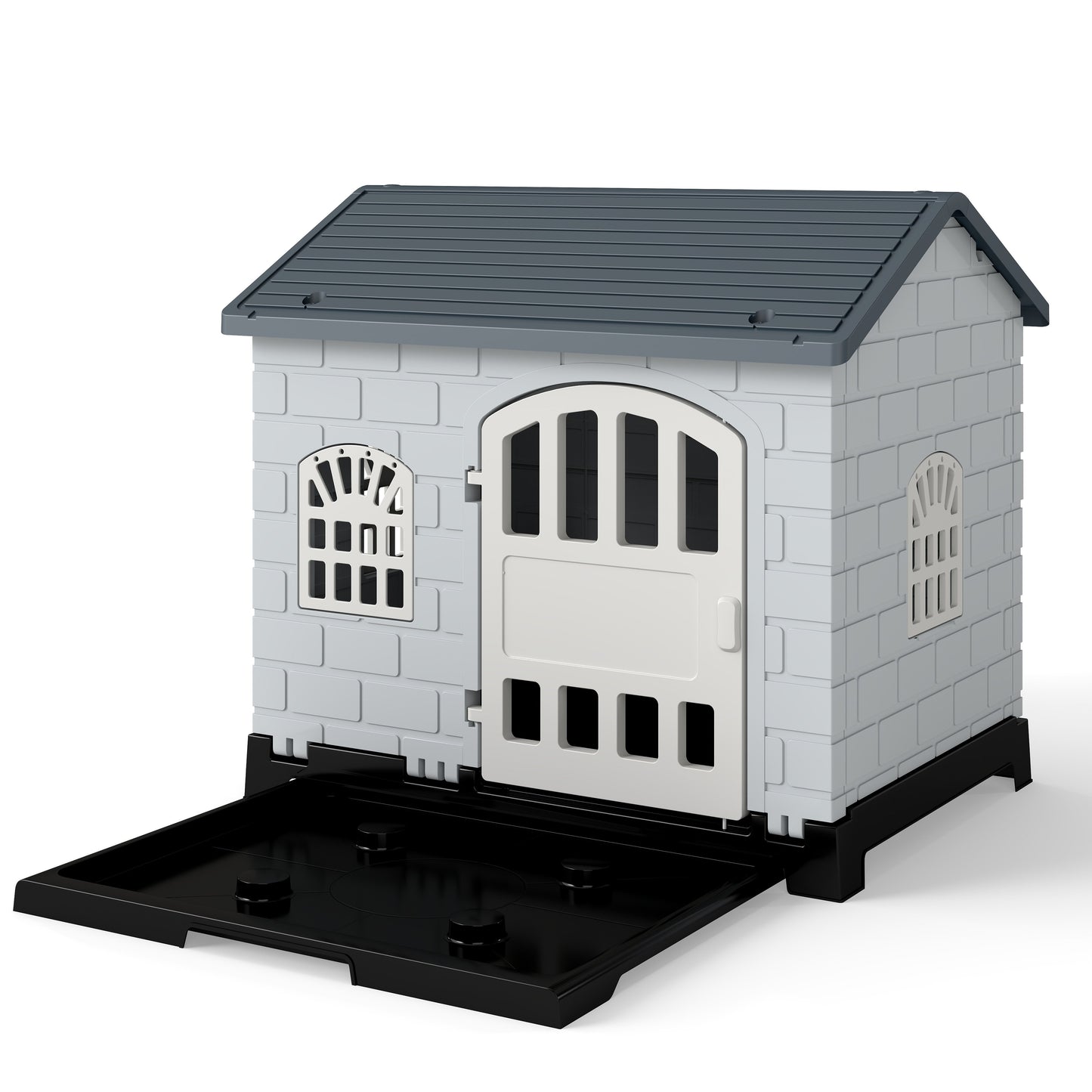 Weatherproof Pet Shelter with Removable Toilet Tray-Dark Green