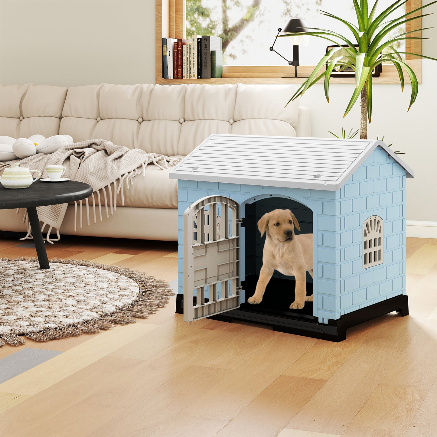 Weatherproof Pet Shelter with Removable Toilet Tray-Dark Green
