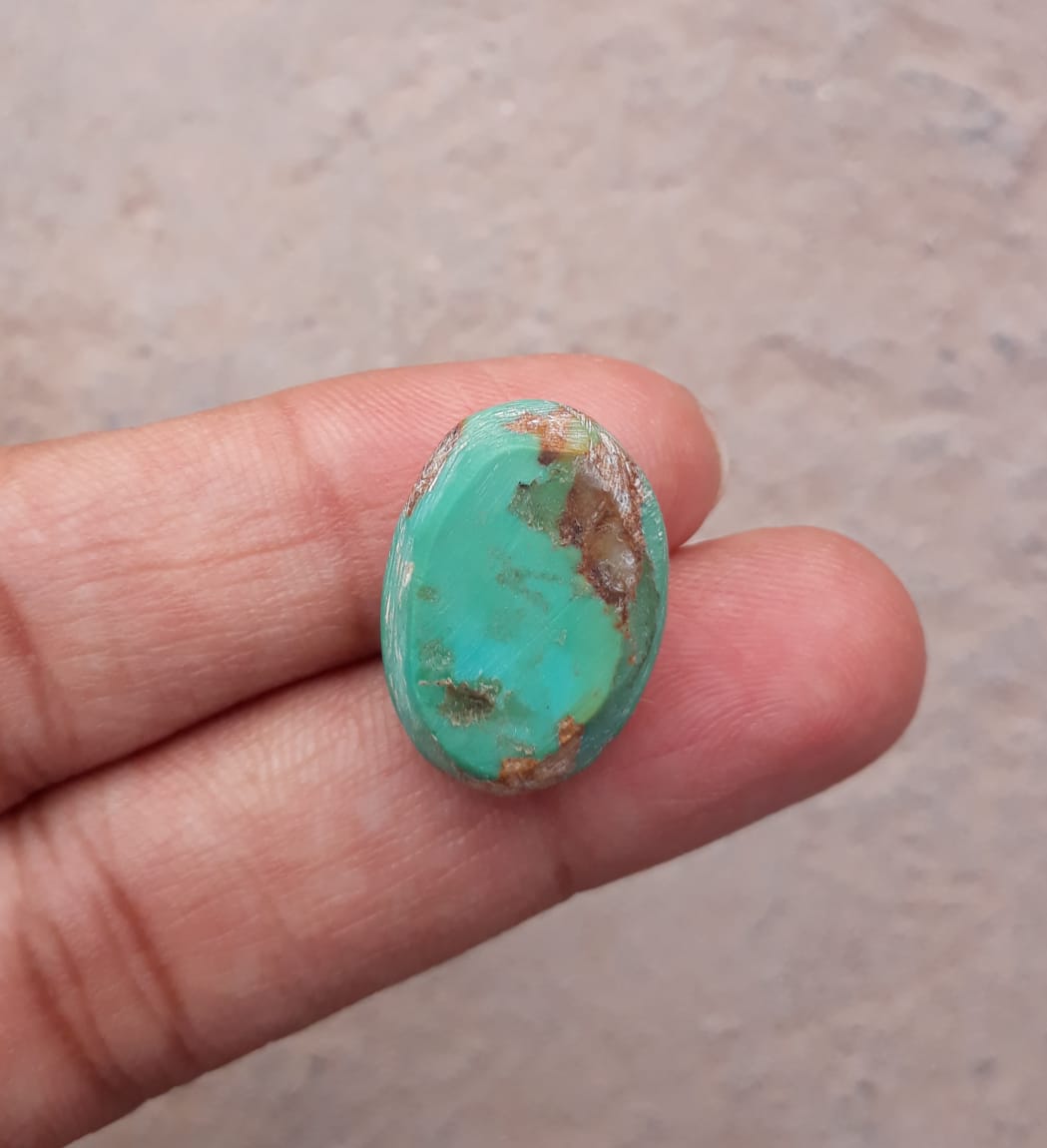16ct Natural Turquoise, Green Matrix Turquoise, Oval Shape, Real Feroza Stone, Dimension - 20x15mm