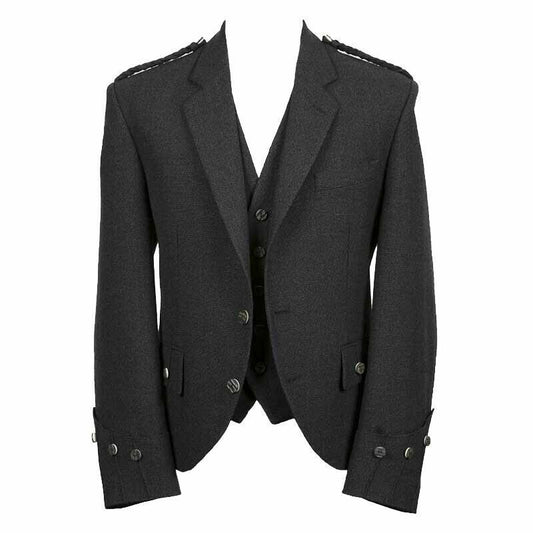Scottish Grey Wool Blend Argyle Kilt Jacket With Vest Wedding Kilt Jacket set For Men