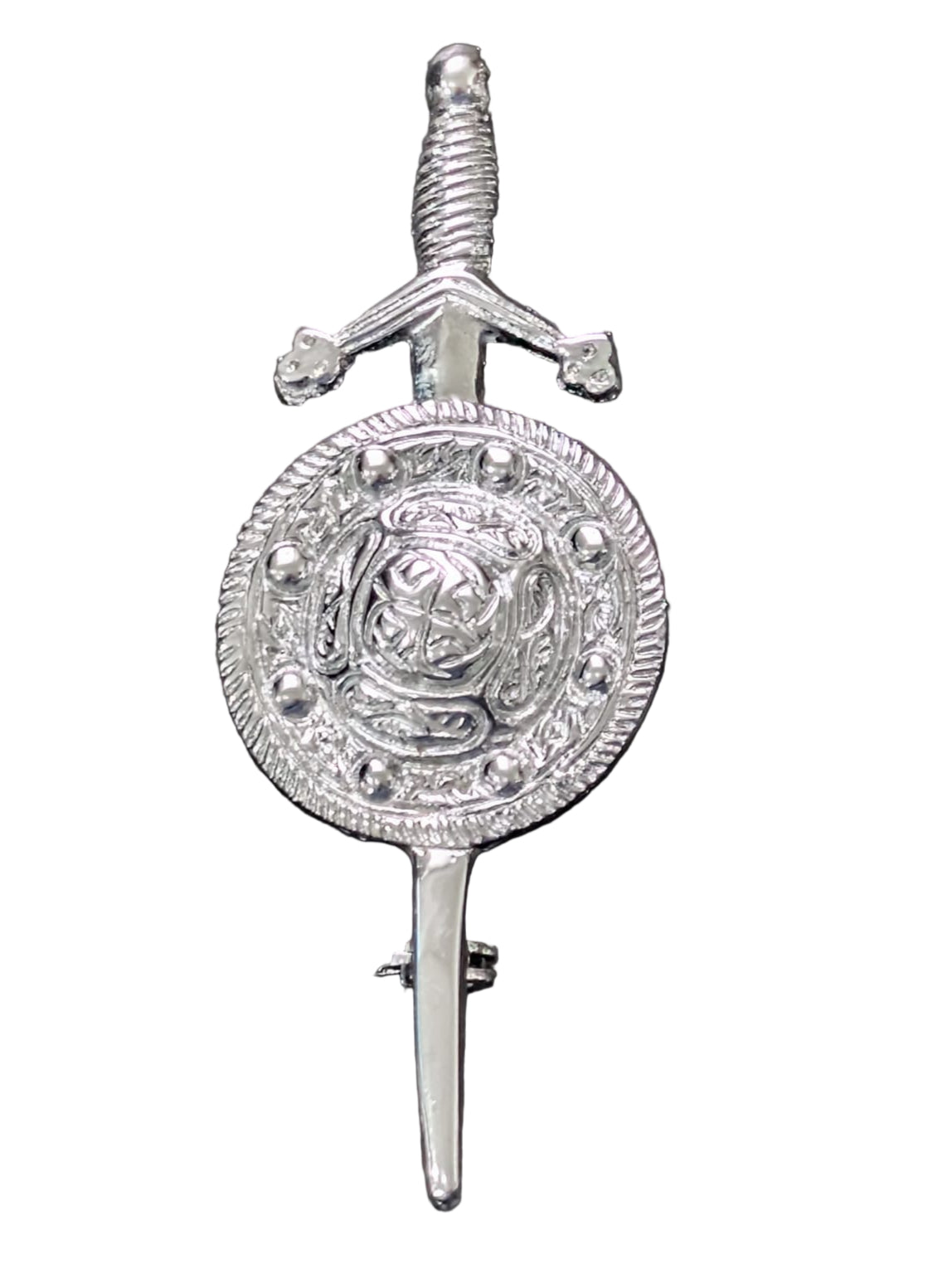 Scottish Sword & Shield Kilt Pin Brooch – Celtic Highland Wear Accessory for Kilts, Jackets & Plaids